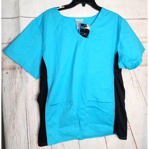 Scrub Star 2XL Cotton/Poly/Spandex Teal Black Stretch Side Scrub Top